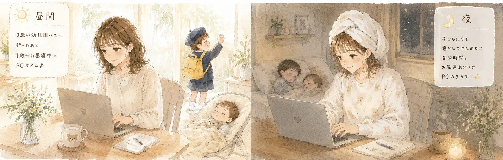 わたしの1日。暮らしの中で、AIといっしょに。夜と昼間のすきま時間に活動中