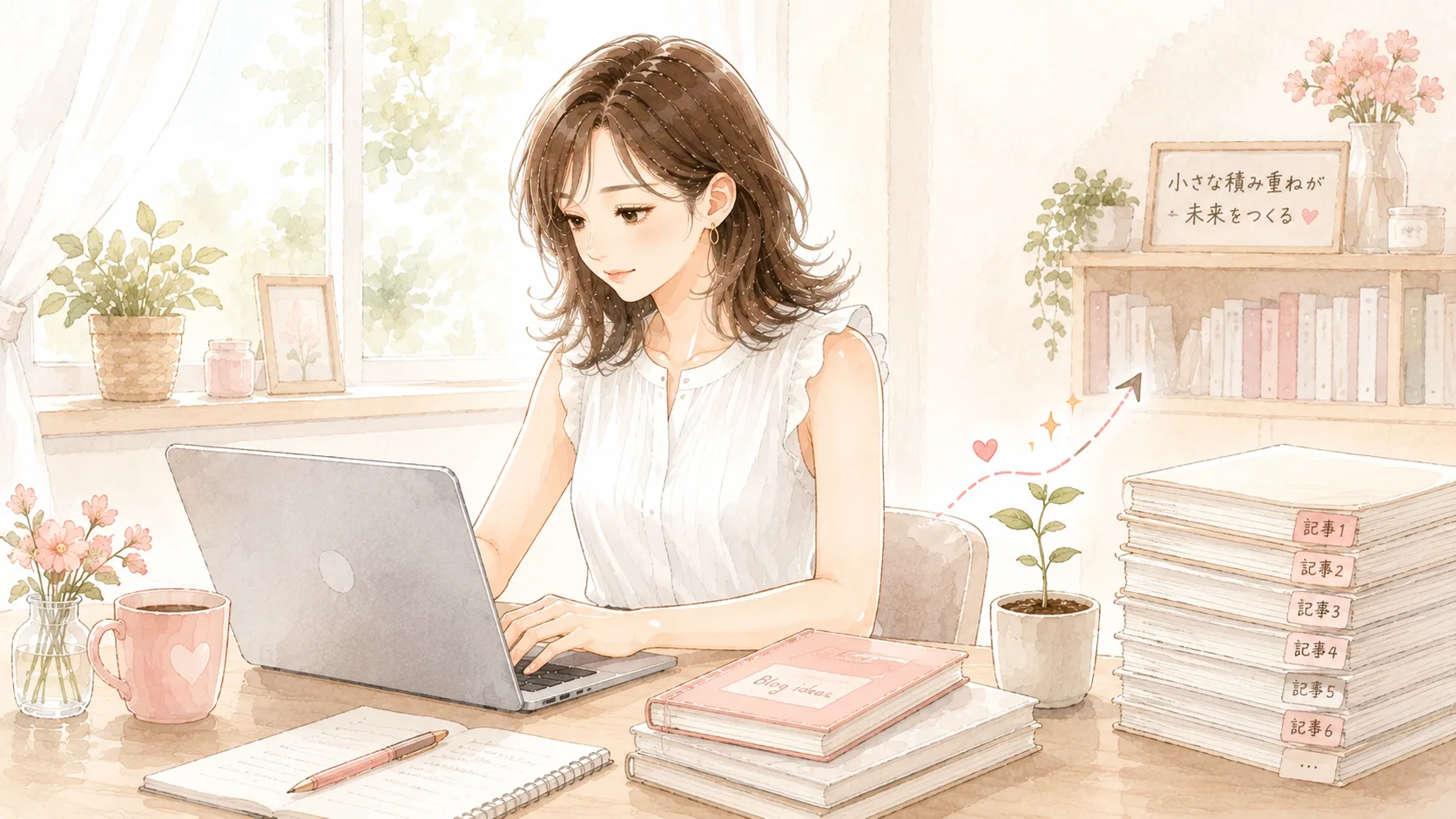 収益0円でもブログを続ける主婦のイラスト