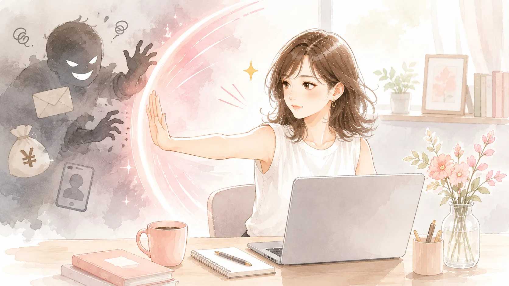 怪しいAI副業を見分けるポイントを示すイラスト