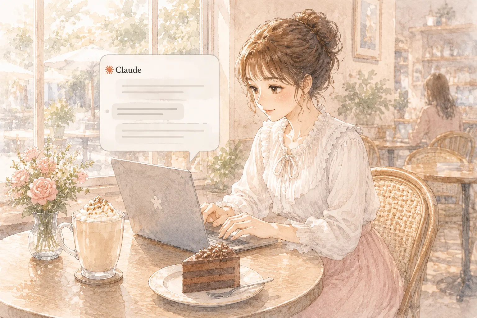 Claudeに記事構成を作ってもらう主婦のイラスト