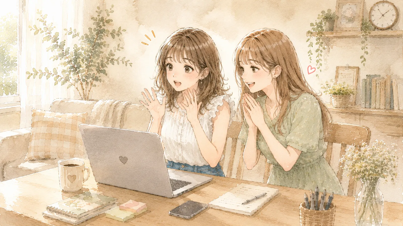 2ヶ月前との比較に驚く主婦のイラスト