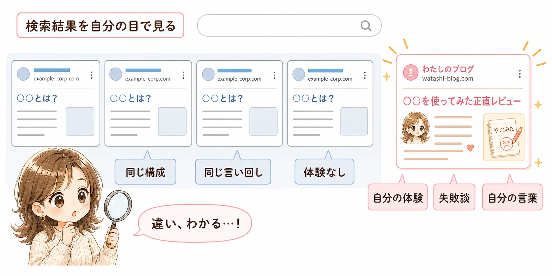 検索結果を自分の目で見て違いに気づく図解