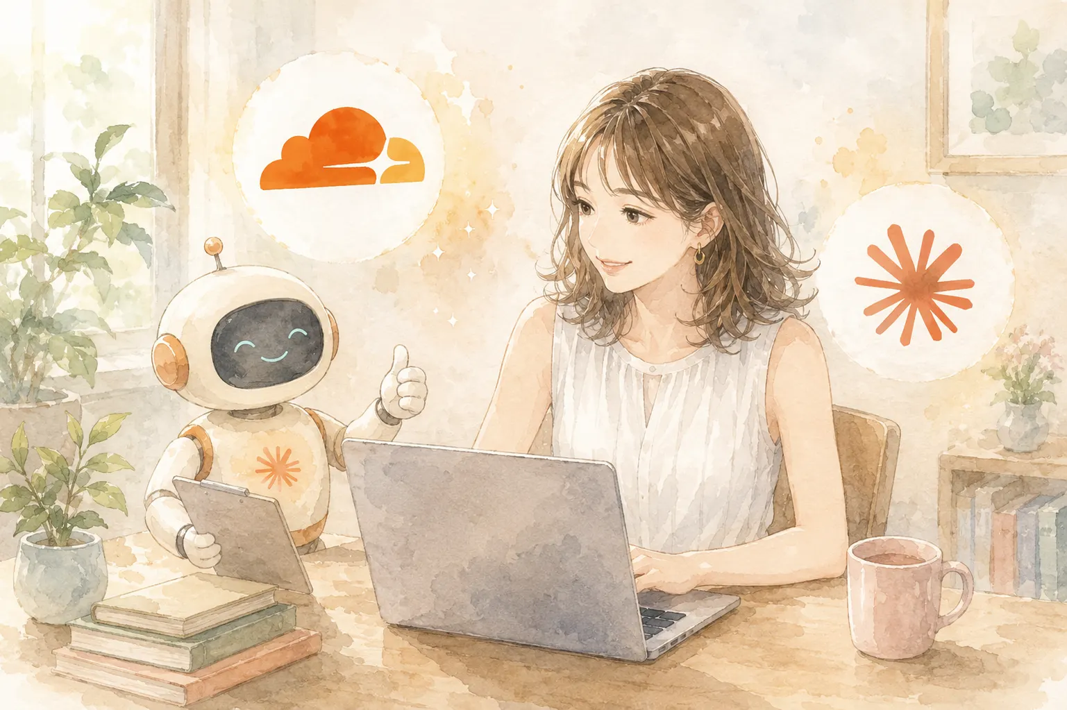 Cloudflare PagesとClaude Codeでブログを再開した主婦のイラスト