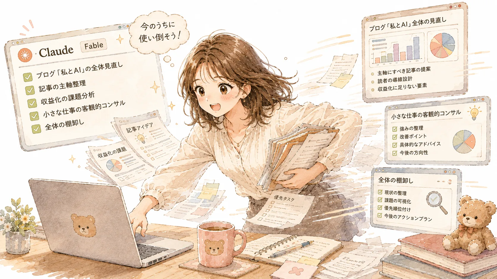 期間限定と聞いて急いでAIを使う主婦のイラスト