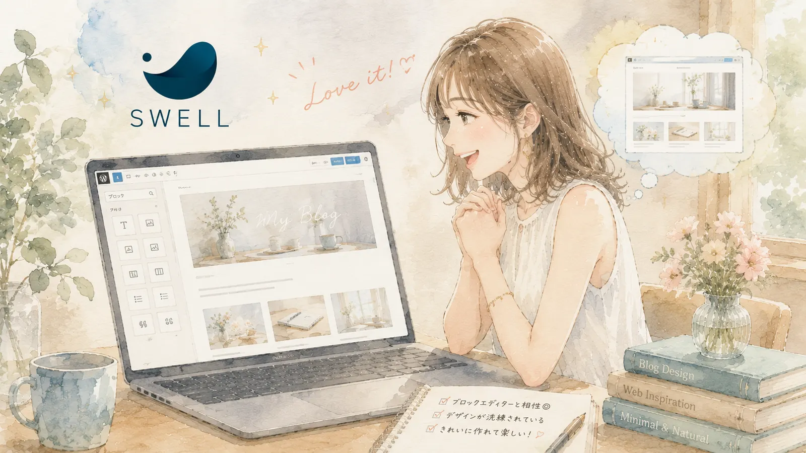 SWELLのデザインに惹かれた主婦のイラスト